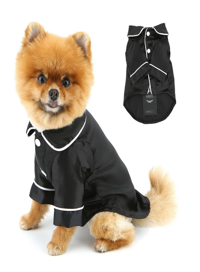 PAIDEFUL Soft Faux Silk Sleepwear for Small Dogs Cats Lapel Doggie Loungewear Lightweight Breathable Puppy Pajamas PJS Two-Legged Pet Shirt Clothes Summer Spring Chihuahua Apparel Button Up,Black,S - Image 1